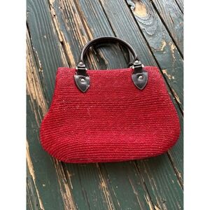 Chic Red Straw Raffia Top Handle Bag Women's Fashion Accent